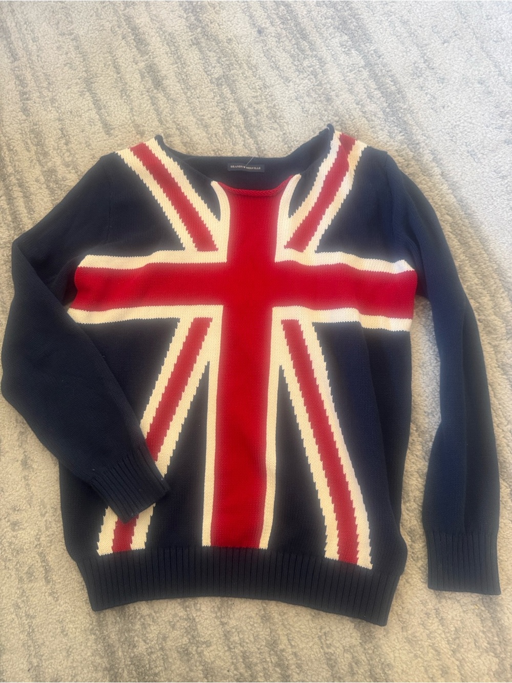 Brandy Melville Navy, Red & White Union Jack Crew Sweater